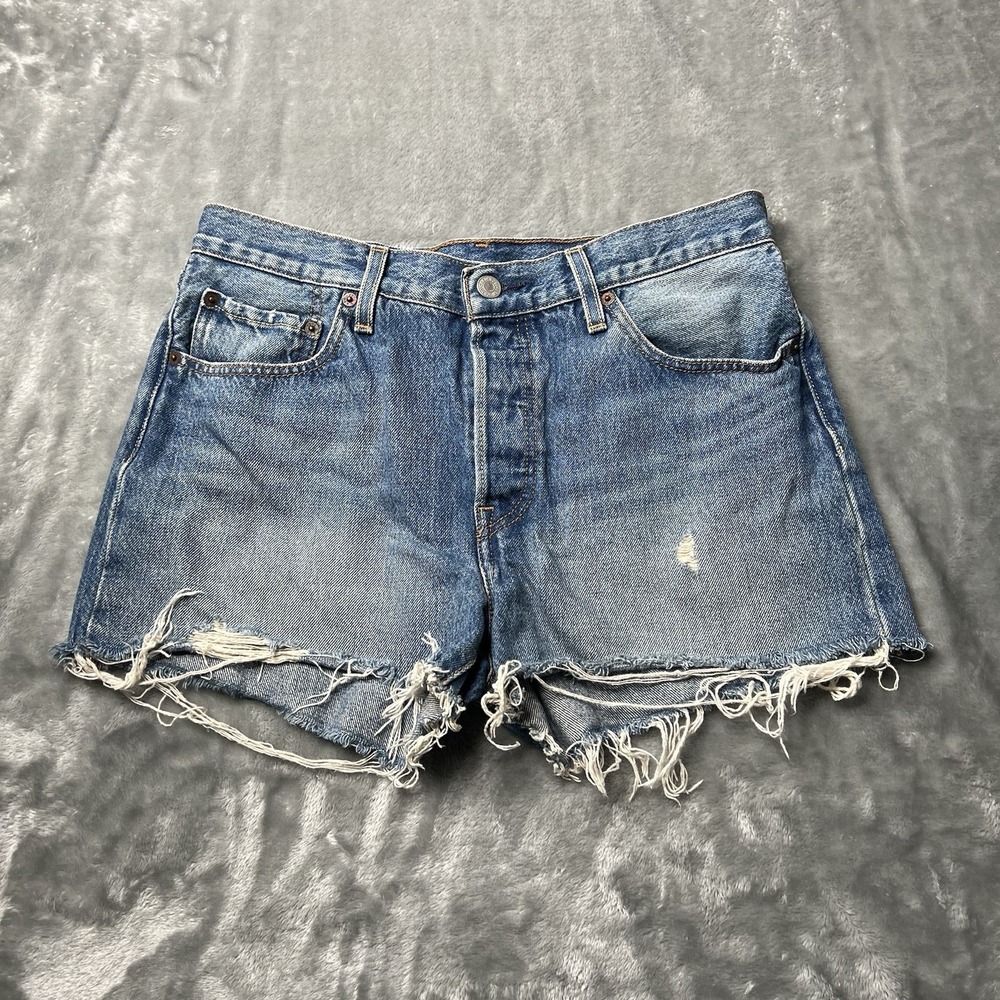 Levi's Shorts Women Size 28 Blue Denim Distressed Ragged Summer Beach
